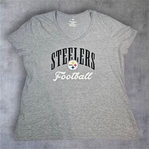 Fanatics Pittsburgh Steelers Football V-Neck Gray Womens 2XL T-Shirt B54